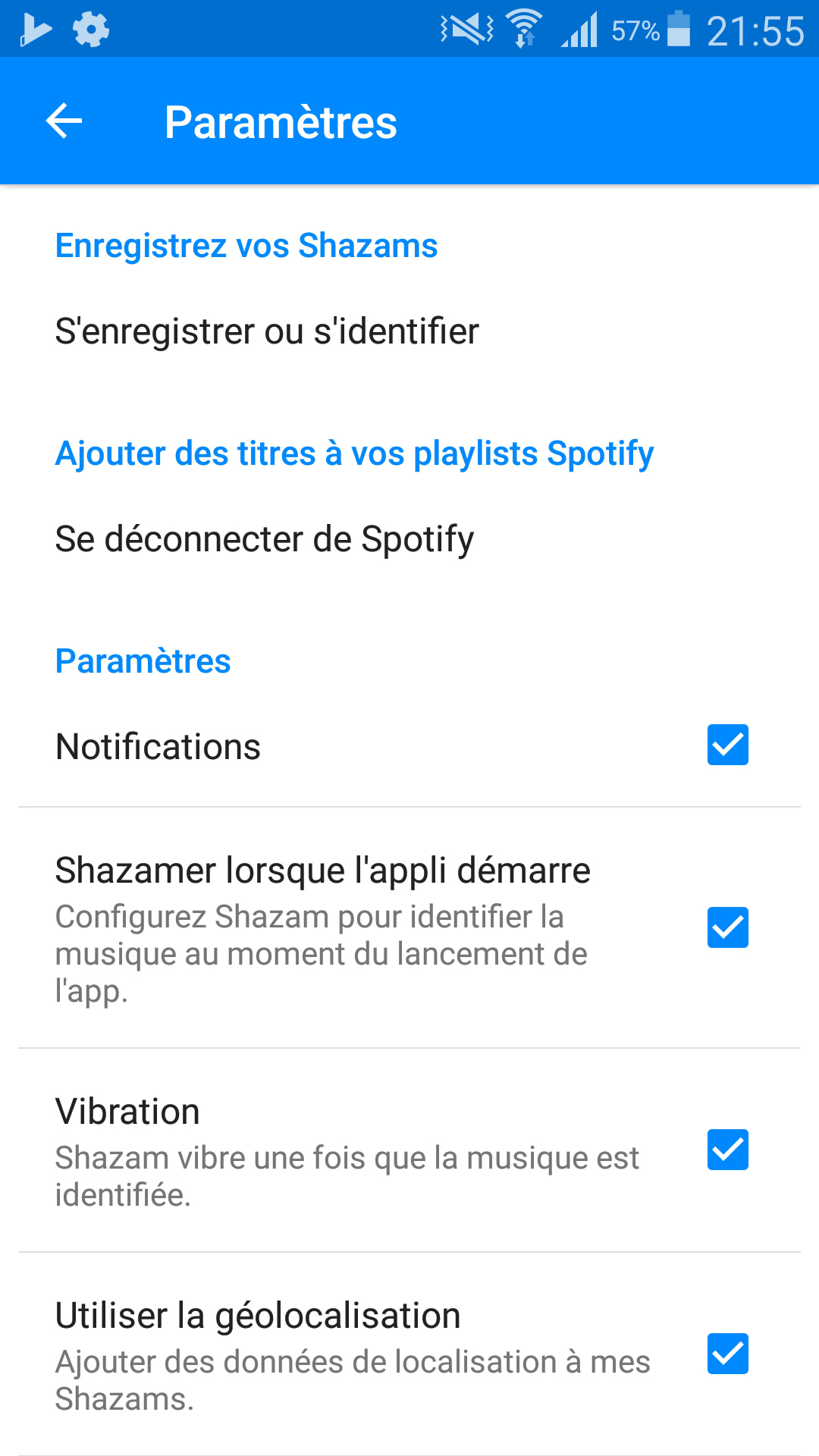 Paramétrage de Shazam Paramétrage de Shazam