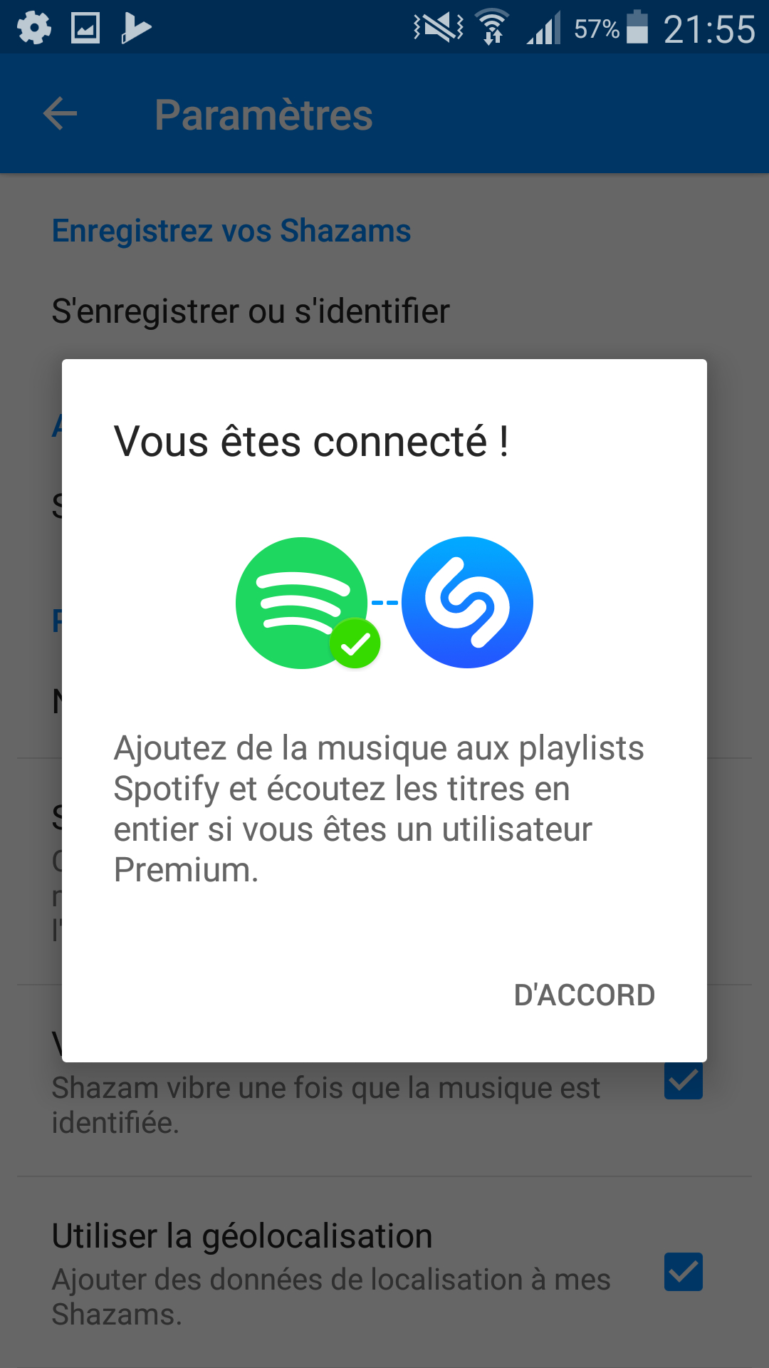 Connexion de Shazam à Spotify Connexion de Shazam à Spotify