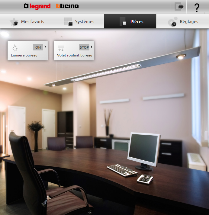 Tableau de bord MyHome par pièce