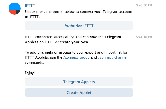 Messages IFTTT sur telegram