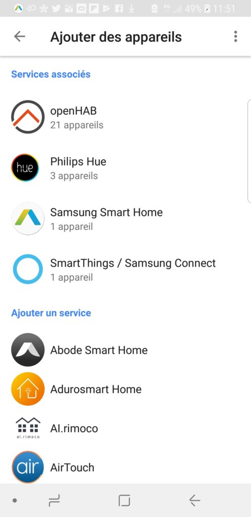 Configuration de openHAB dans l'application Google Home
