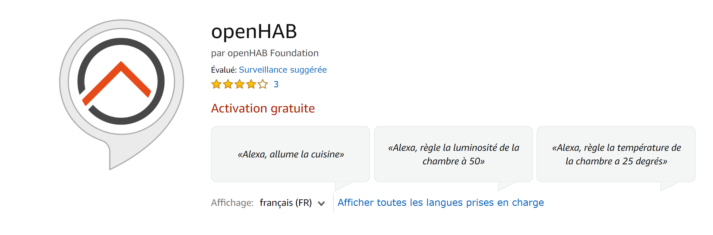 Ajout du skill openHAB dans Amazon