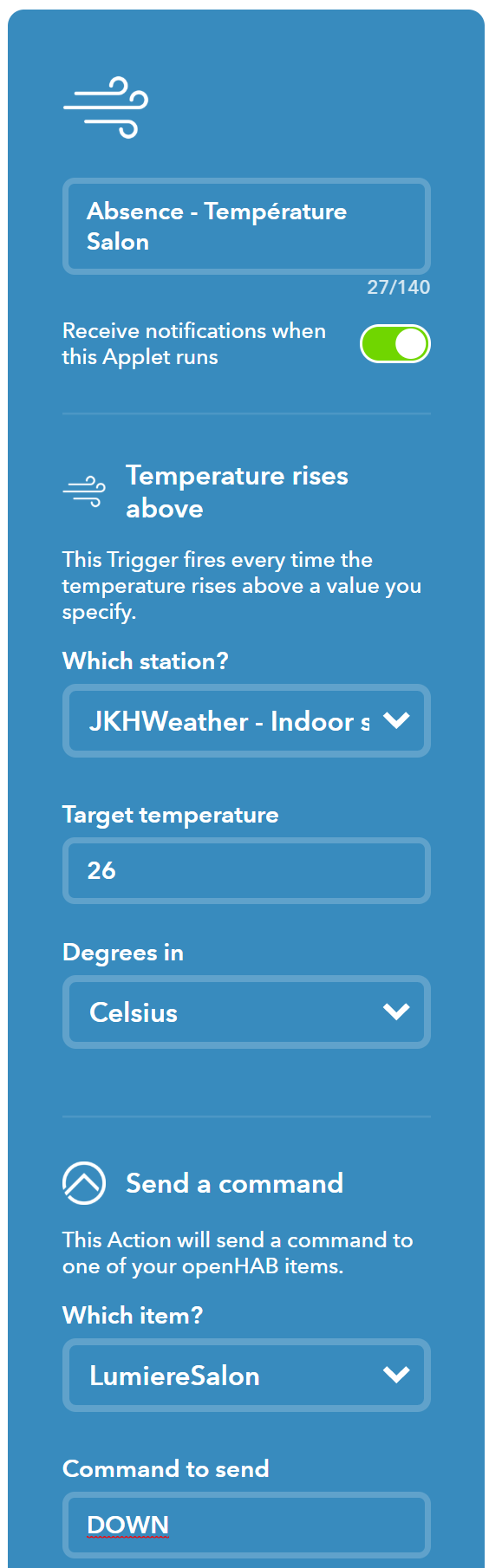 Applet IFTTT Netatmo - openHAB
