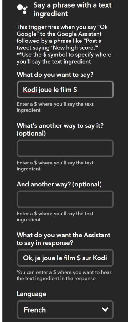 Configuration de Google Assistant dans IFTTT